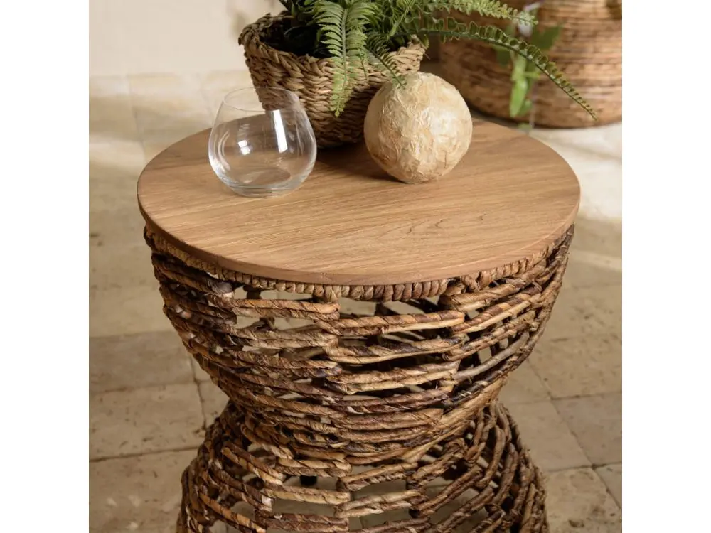 ALIDA - Tabouret ajouré assise en bois de teck recyclé