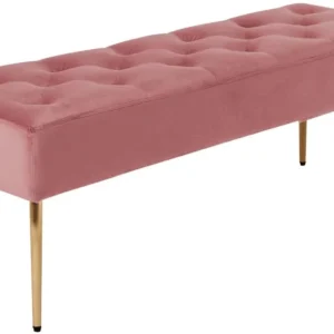 Banc banquette rembourré capitonné en tissu velours rose pieds métal doré BAN09010