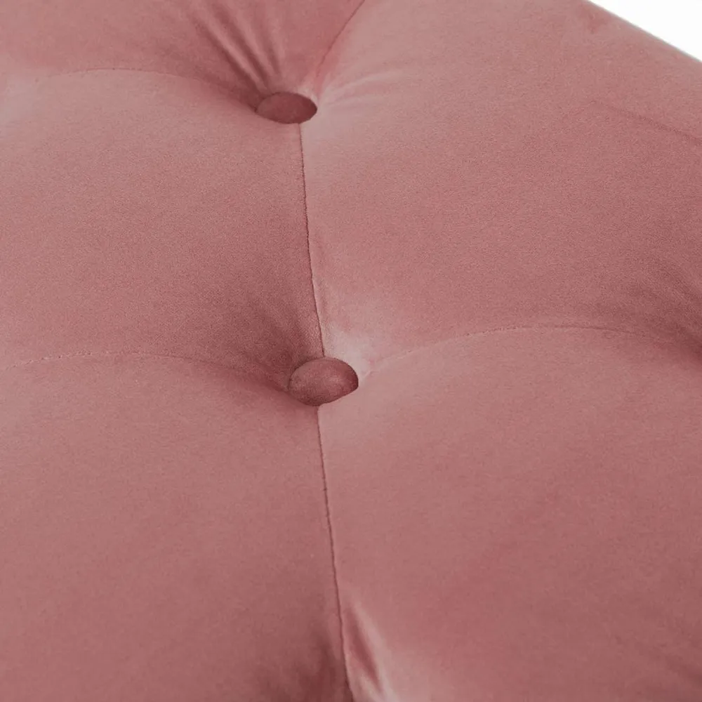 Banc banquette rembourré capitonné en tissu velours rose pieds métal doré BAN09010
