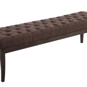 Banc capitonné en tissu marron 150 cm assise rembourrée pieds en bois massif 10_0008572