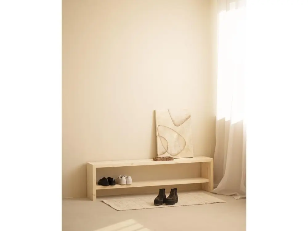 Banc à chaussures en bois de sapin ton naturel 165x45cm