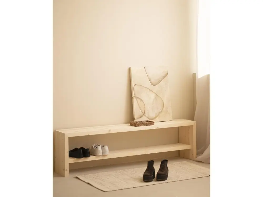 Banc à chaussures en bois de sapin ton naturel 165x45cm