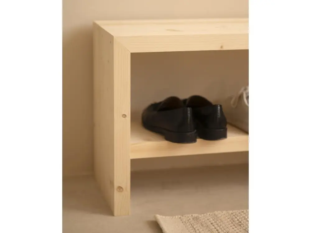Banc à chaussures en bois de sapin ton naturel 165x45cm