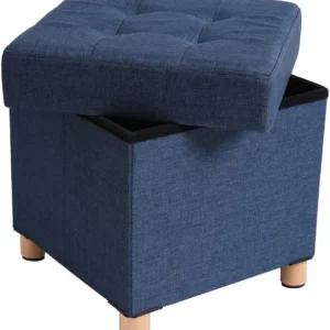Banc de rangement tabouret rembourré pliable avec couvercle pieds en bois massif 38 x 38 x 40 cm gain de place capacité de...