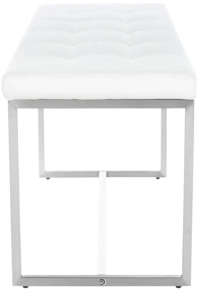 Banc tabouret assise capitonné en synthétique blanc cadre en acier inoxydable 100x40 cm 10_0000917