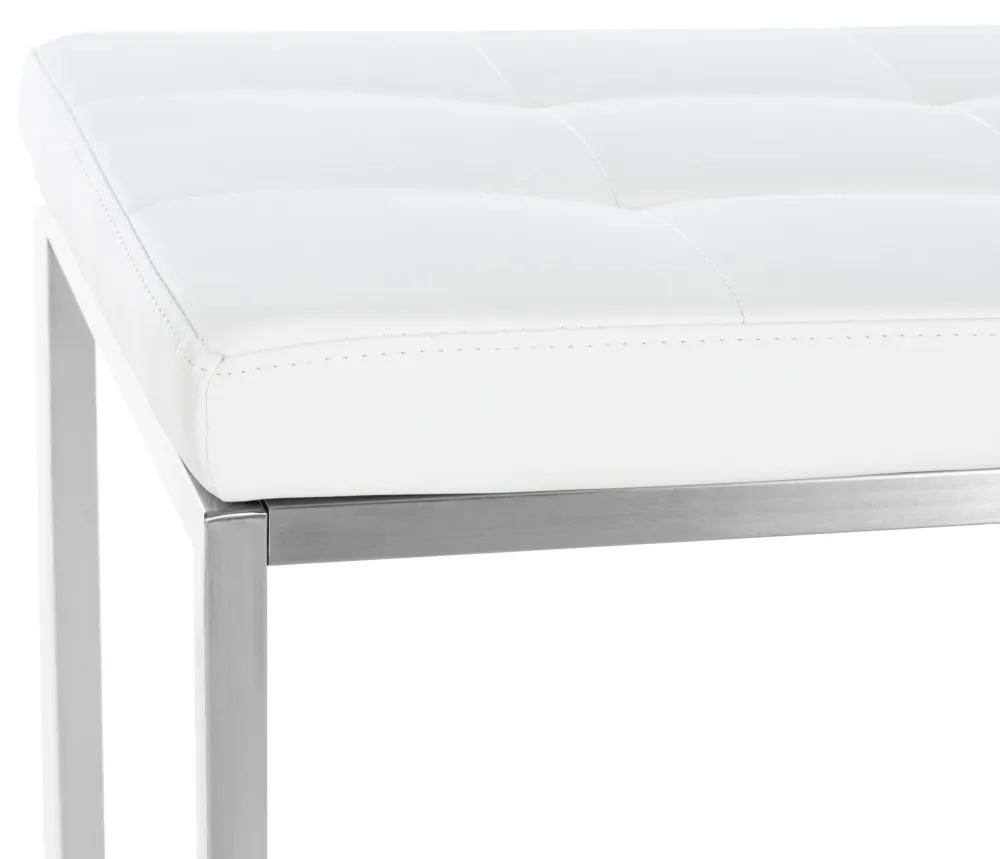 Banc tabouret assise capitonné en synthétique blanc cadre en acier inoxydable 100x40 cm 10_0000917