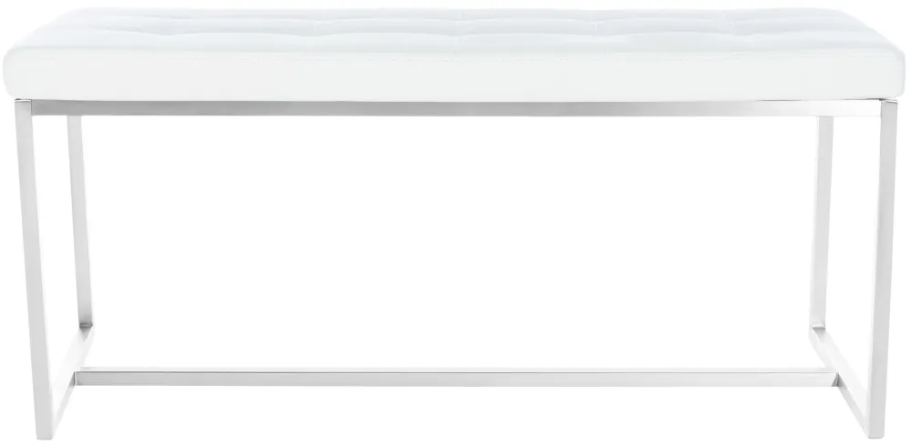 Banc tabouret assise capitonné en synthétique blanc cadre en acier inoxydable 100x40 cm 10_0000917