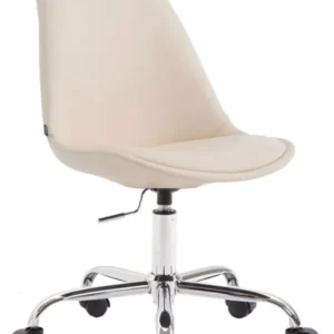 Chaise de bureau tabouret de travail sur roulettes hauteur réglable en VINYLE crème et métal chromé 10_0002682