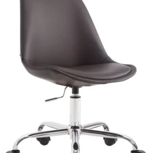 Chaise de bureau tabouret de travail sur roulettes hauteur réglable en VINYLE marron et métal chromé 10_0002681