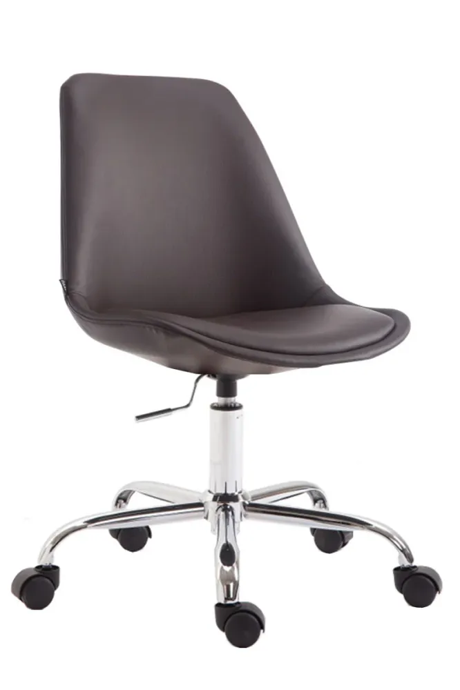 Chaise de bureau tabouret de travail sur roulettes hauteur réglable en VINYLE marron et métal chromé 10_0002681