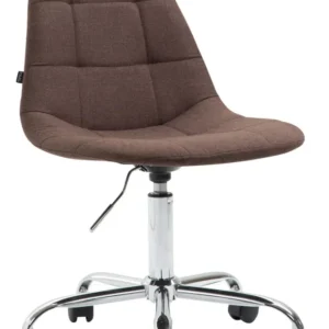 Chaise de bureau tabouret de travail sur roulettes dossier arrondie en tissu marron et métal chromé 10_0002635