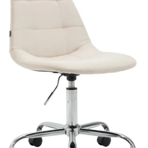 Chaise de bureau tabouret de travail sur roulettes dossier arrondie en tissu crème et métal chromé 10_0002636
