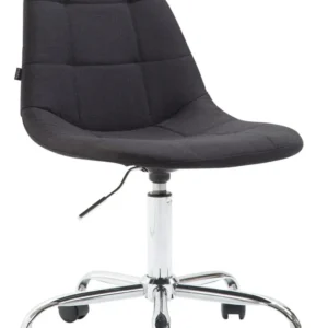 Chaise de bureau tabouret de travail sur roulettes dossier arrondie en tissu noir et métal chromé 10_0002640