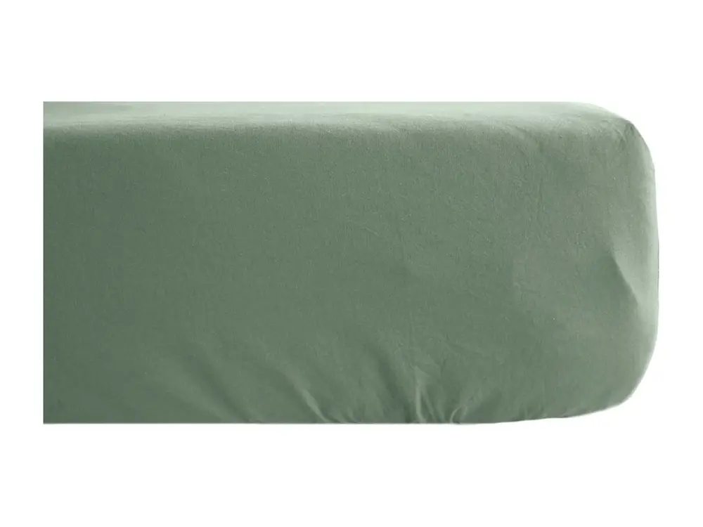 Drap housse 160x200 cm bonnet 30 en lin lavé froissé SONATE vert Thym