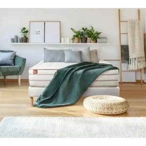 Ensemble LE DOUILLET 200x200cm Mémoire de forme BioVisco - Maxi épaisseur 26cm + sommier kit Blanc