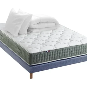 Ensemble matelas Ressort 7 zones HYGGE + Sommier + couette + oreillers Élaboré en France Dimensions - 160 x 200 cm, Sommie...