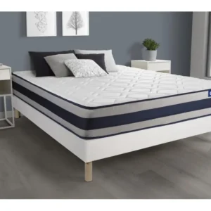 Ensemble matelas Ressorts ensachés + Mémoire de forme ACTIFLEX ERGO 160x200 Maxi épaisseur 5zones confort + sommier KIT blanc