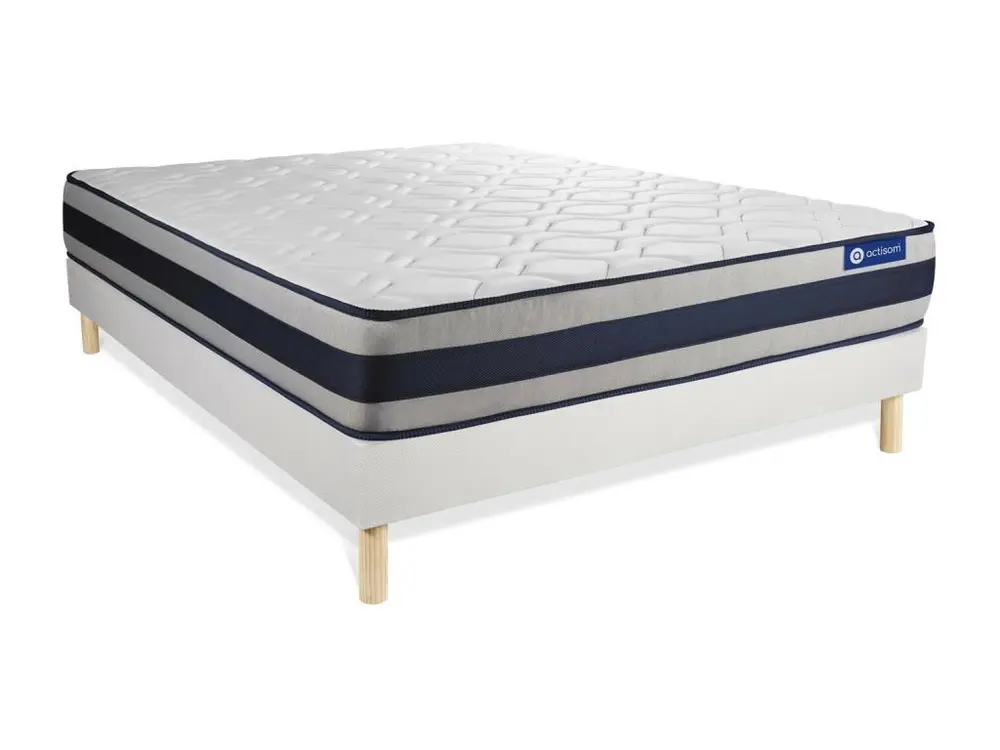 Ensemble matelas Ressorts ensachés + Mémoire de forme ACTIFLEX ERGO 160x200 Maxi épaisseur 5zones confort + sommier KIT blanc