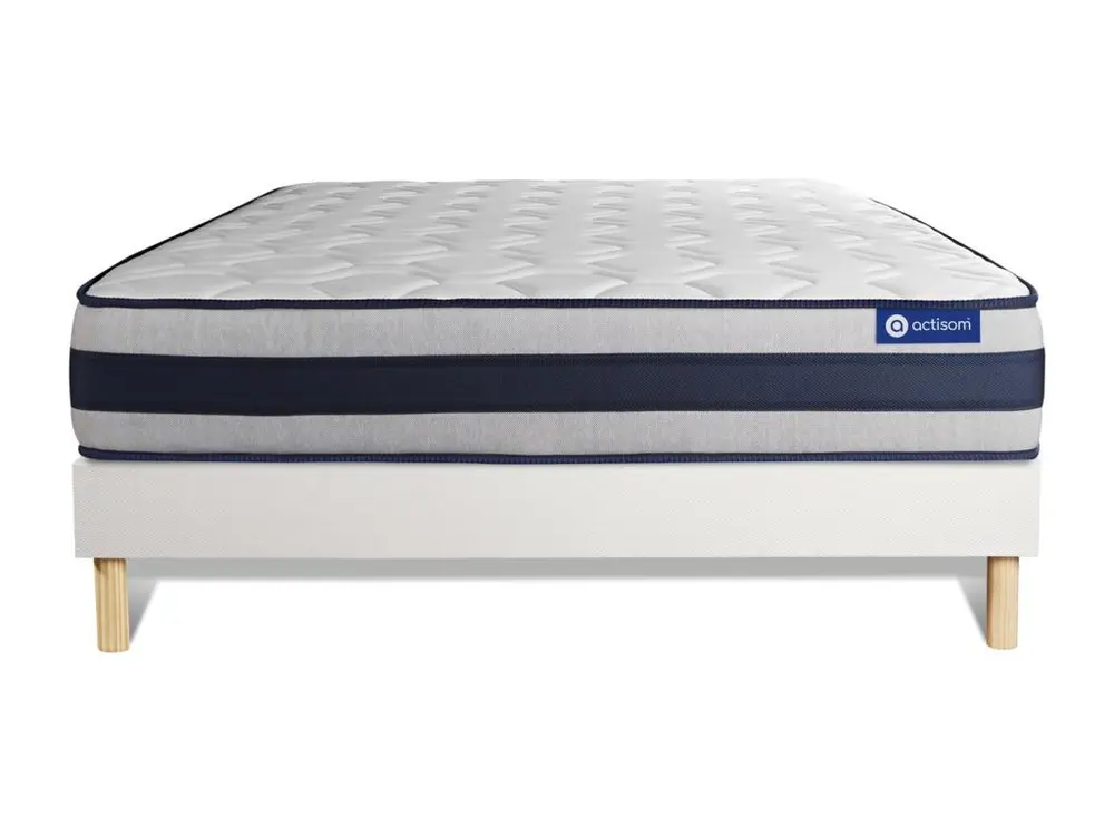 Ensemble matelas Ressorts ensachés + Mémoire de forme ACTIFLEX ERGO 160x200 Maxi épaisseur 5zones confort + sommier KIT blanc