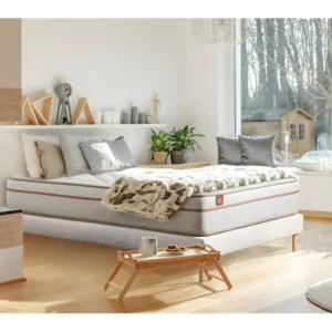 Ensemble LE PAISIBLE 200x200cm Mémoire de forme BioVisco - Ep. 24cm + sommier kit Blanc pour Bureau à domicile