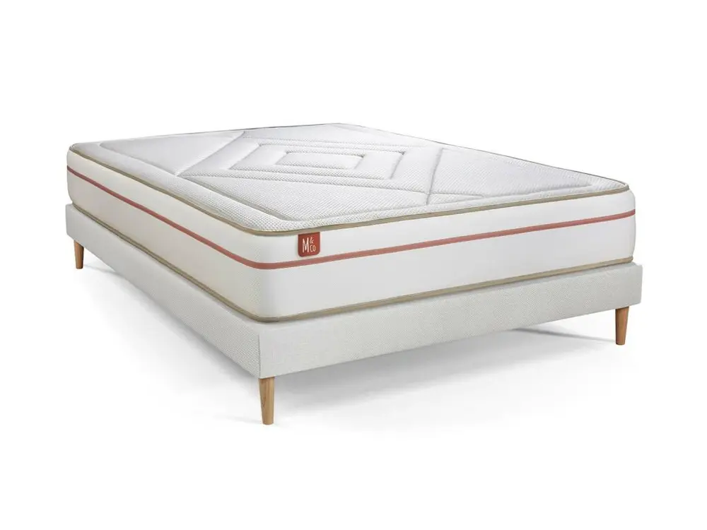 Ensemble LE PAISIBLE 200x200cm Mémoire de forme BioVisco - Ep. 24cm + sommier kit Blanc pour Bureau à domicile