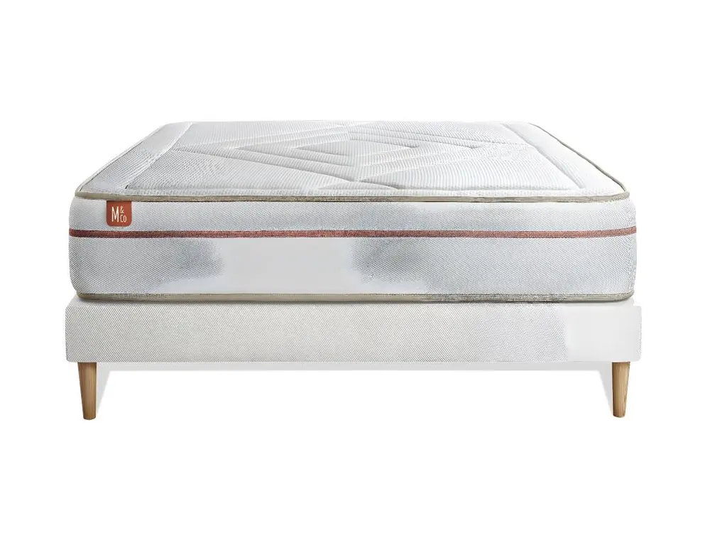 Ensemble LE PAISIBLE 200x200cm Mémoire de forme BioVisco - Ep. 24cm + sommier kit Blanc pour Bureau à domicile