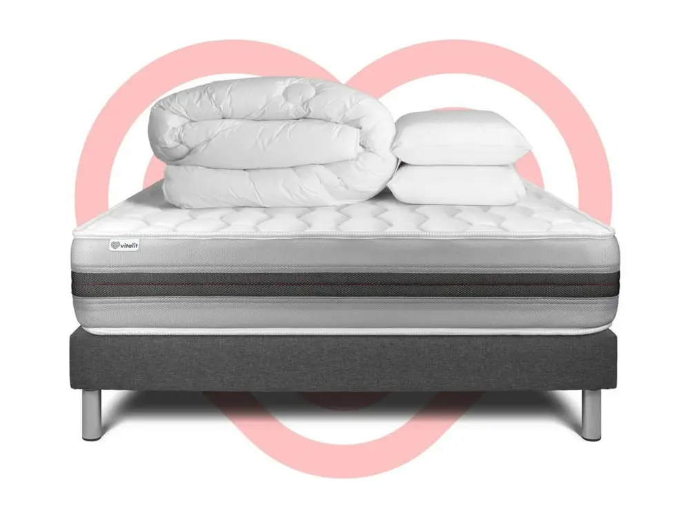 Ensemble Sommier Matelas 180x200 VITALSPRING RECOVER + 2oreillers + couette - 28cm - Equilibré