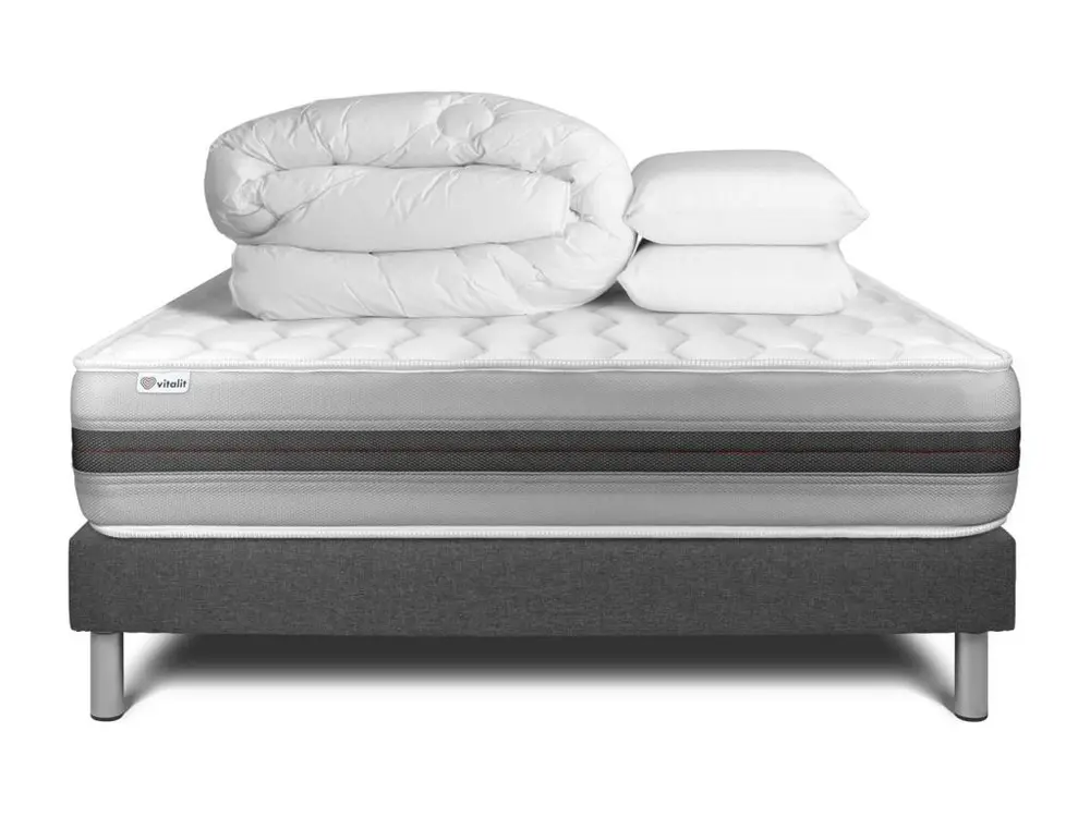 Ensemble Sommier Matelas 180x200 VITALSPRING RECOVER + 2oreillers + couette - 28cm - Equilibré