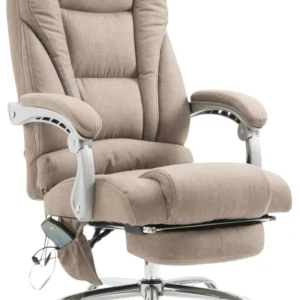 Fauteuil de bureau avec fonction massage et repose-pieds ajustables en tissu taupe 10_0002593