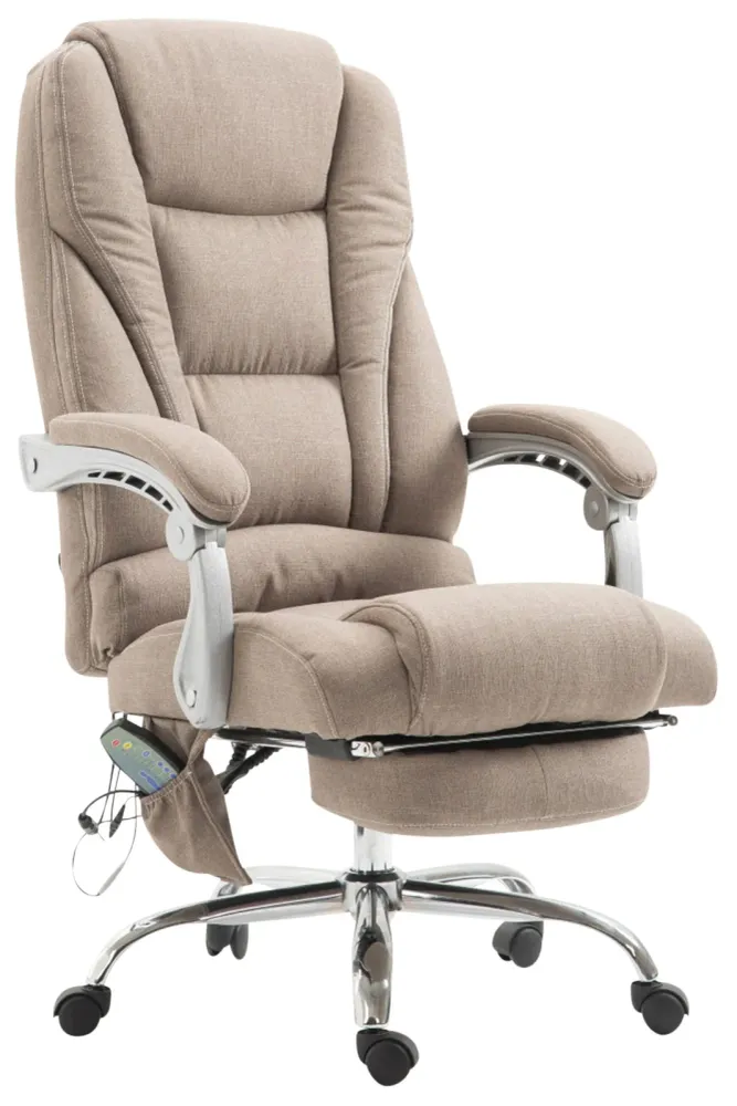 Fauteuil de bureau avec fonction massage et repose-pieds ajustables en tissu taupe 10_0002593