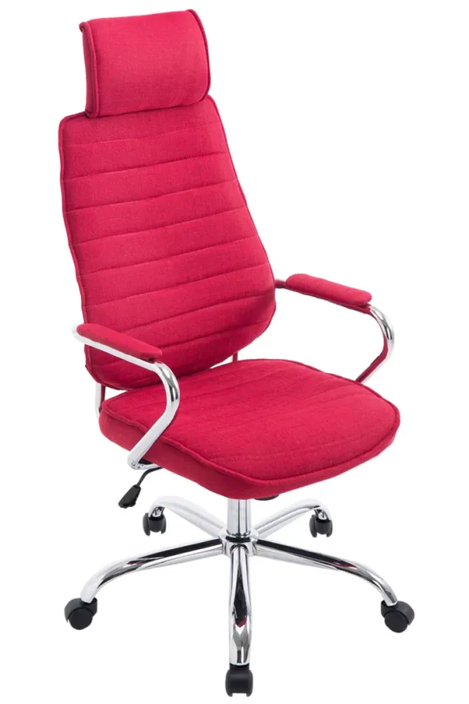 Fauteuil de bureau hauteur réglable pivotant mécanisme de bascule tissu rouge et métal chromé 10_0002623