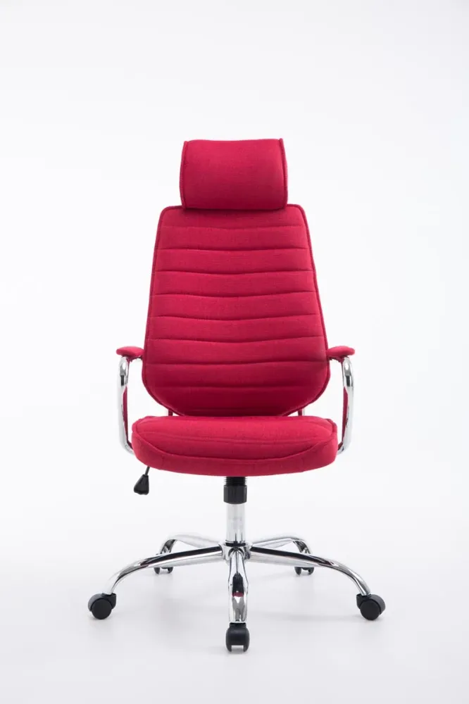 Fauteuil de bureau hauteur réglable pivotant mécanisme de bascule tissu rouge et métal chromé 10_0002623
