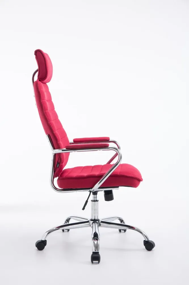 Fauteuil de bureau hauteur réglable pivotant mécanisme de bascule tissu rouge et métal chromé 10_0002623
