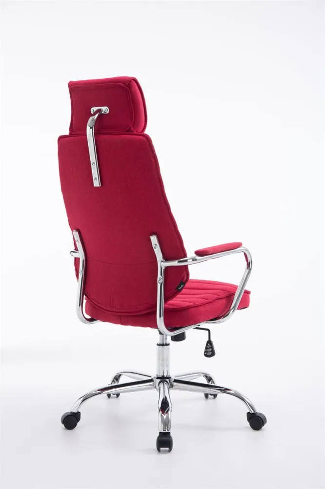 Fauteuil de bureau hauteur réglable pivotant mécanisme de bascule tissu rouge et métal chromé 10_0002623