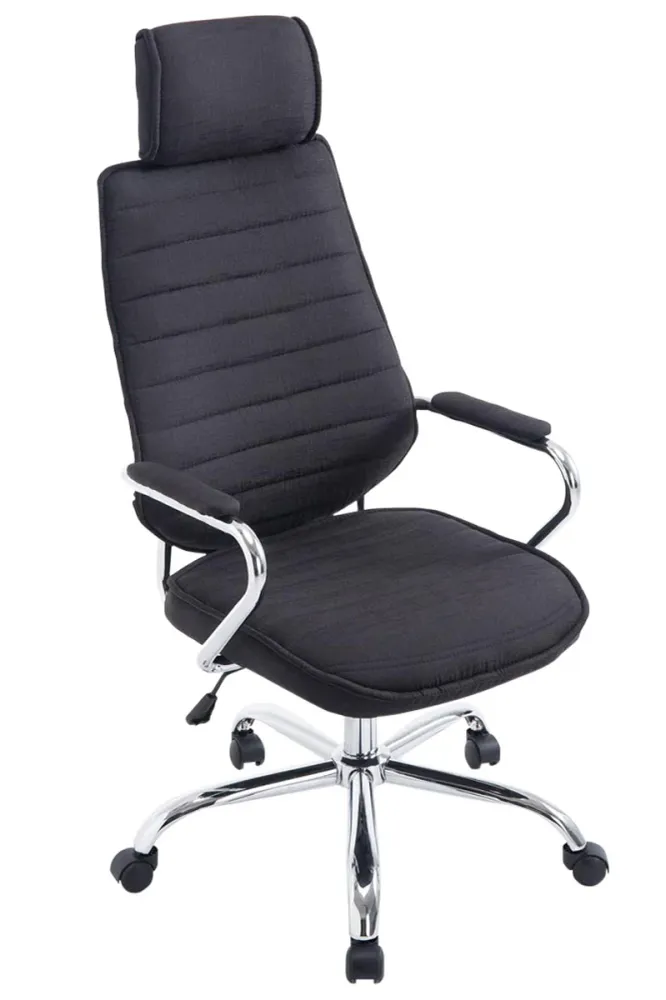 Fauteuil de bureau hauteur réglable pivotant mécanisme de bascule tissu noir et métal chromé 10_0002621