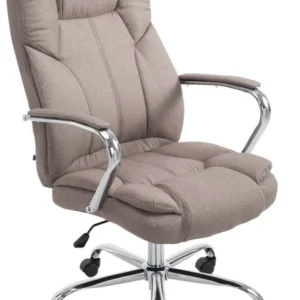 Fauteuil de bureau sur roulettes largeur d'assise XXL en tissu taupe et métal chromé 10_0007014