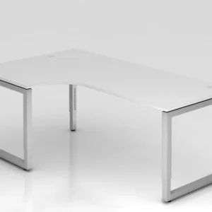 Hammerbacher table d'angle pied O carré 200x120cm 90° blanc forme d'angle 90° peut être monté à gauche o...
