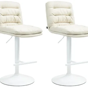 Lot de 2 tabourets de bar avec repose-pieds et dossier assise rembourré en tissu crème et métal blanc 10_0006755