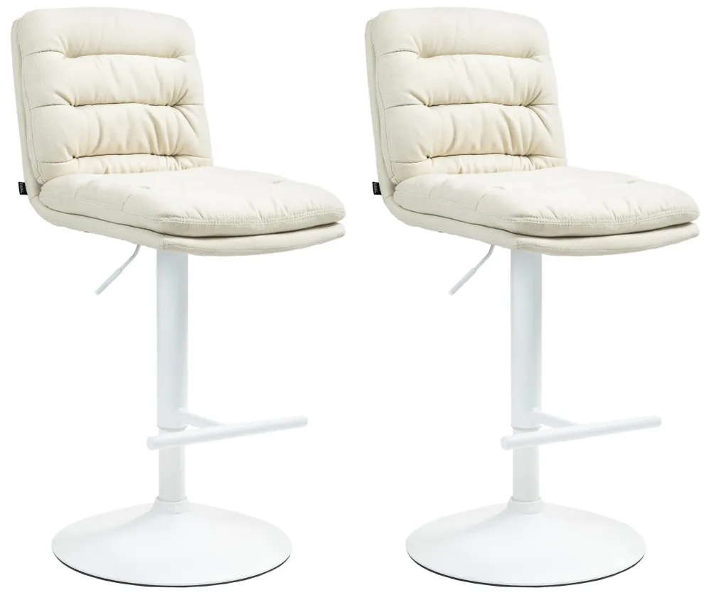 Lot de 2 tabourets de bar avec repose-pieds et dossier assise rembourré en tissu crème et métal blanc 10_0006755