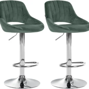 Lot de 2 tabourets de bar avec repose-pieds en forme d'arc assise en tissu vert cadre en métal TDB10759