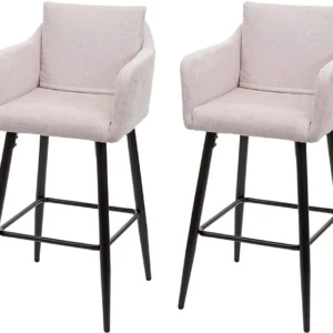 Lot de 2 tabourets de bar avec repose-pieds en tissu crème et métal noir TDB04063