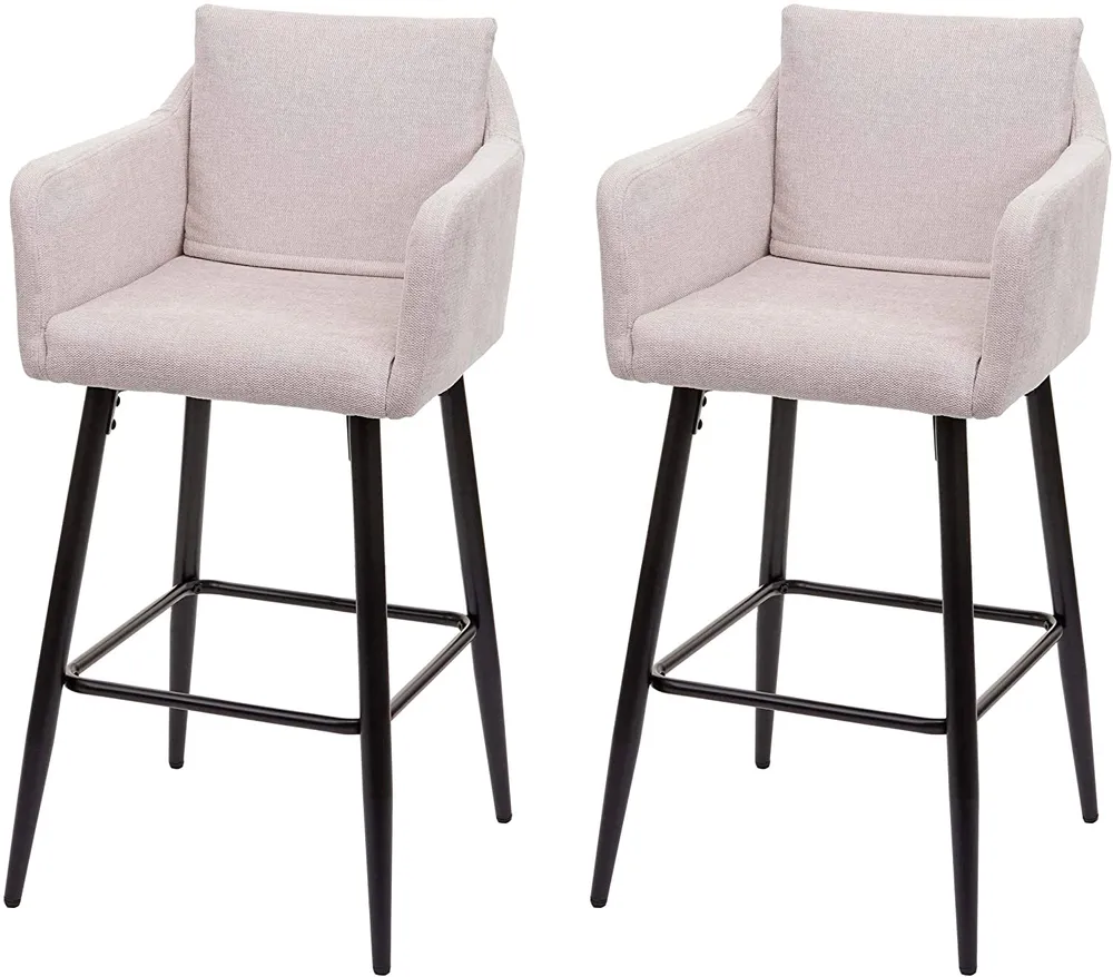 Lot de 2 tabourets de bar avec repose-pieds en tissu crème et métal noir TDB04063