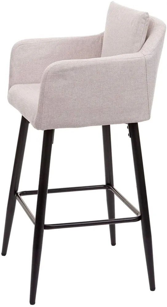 Lot de 2 tabourets de bar avec repose-pieds en tissu crème et métal noir TDB04063