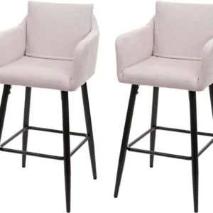 Lot de 2 tabourets de bar avec repose-pieds en tissu crème et métal noir TDB04063