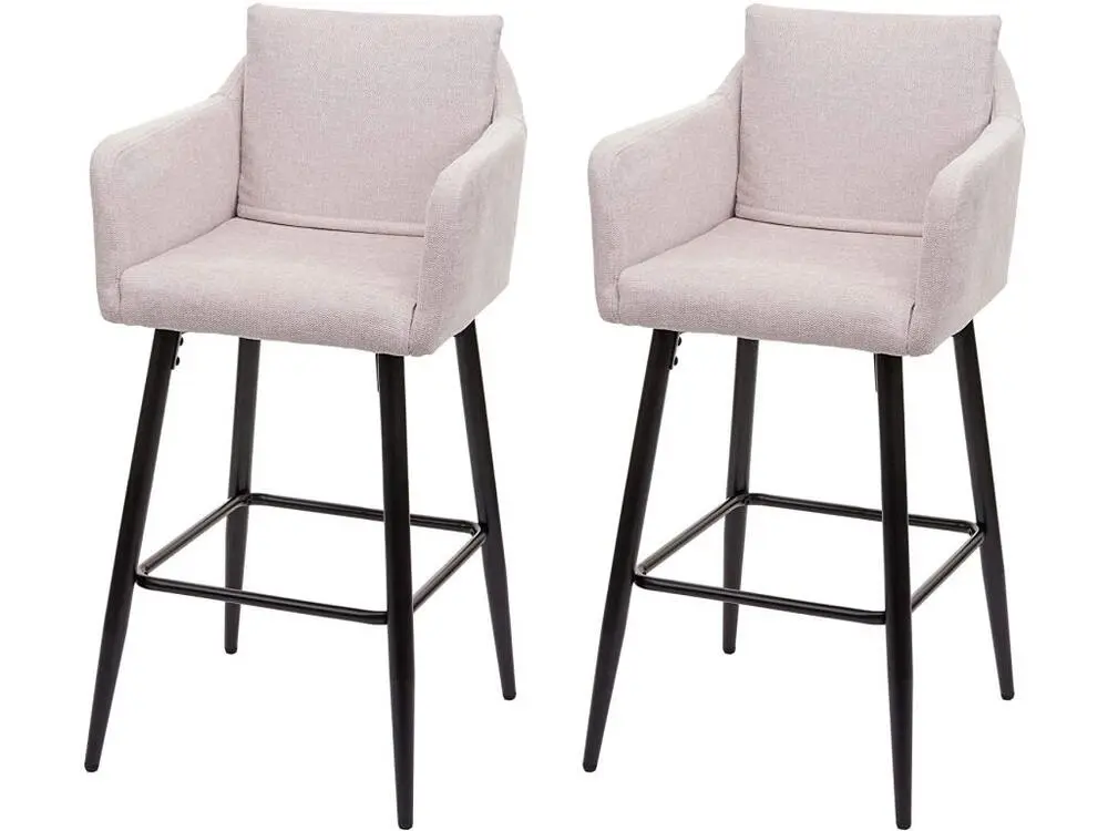 Lot de 2 tabourets de bar avec repose-pieds en tissu crème et métal noir TDB04063