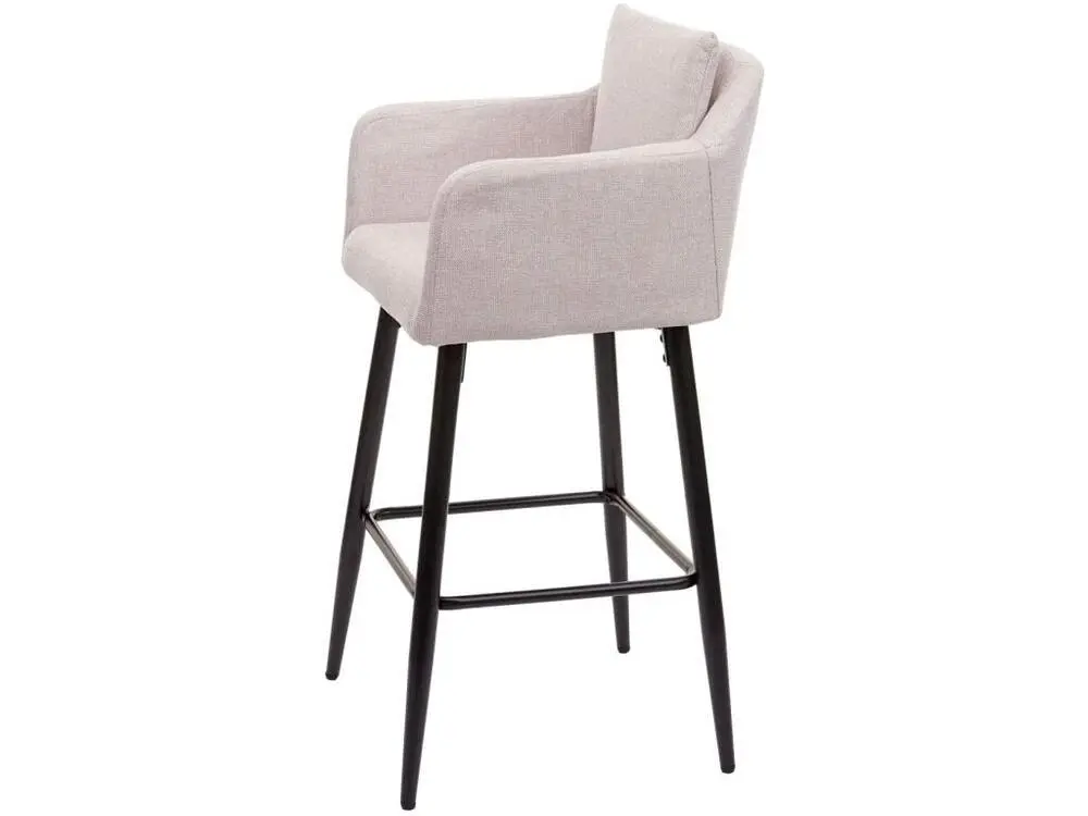 Lot de 2 tabourets de bar avec repose-pieds en tissu crème et métal noir TDB04063