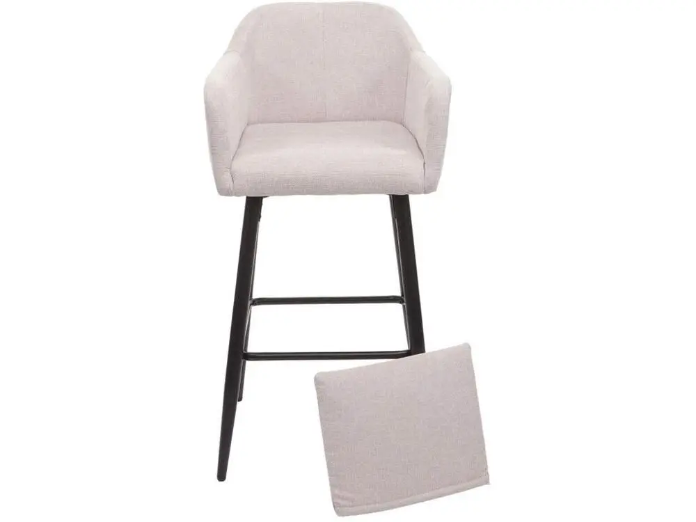Lot de 2 tabourets de bar avec repose-pieds en tissu crème et métal noir TDB04063