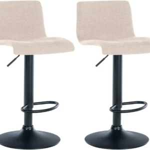 Lot de 2 tabourets de bar design dépouillé avec repose-pieds en tissu crème pieds en métal noir 10_0004051