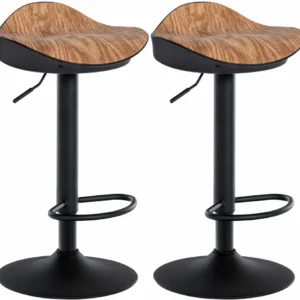 Lot de 2 tabourets de bar forme ergonomique en VINYLE couleur bois et pieds en métal noir 10_0004015