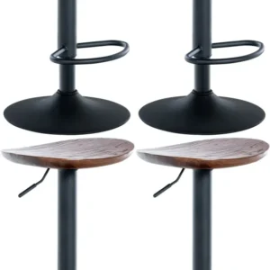 Lot de 4 tabourets de bar pivotant avec repose-pieds assise en bois noyer pieds en métal noir 10_0004519
